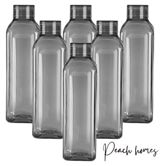 Plastic Transparent Black Water Bottle (Set of 6) – Reusable, Airtight, Eco-Friendly Water Storage