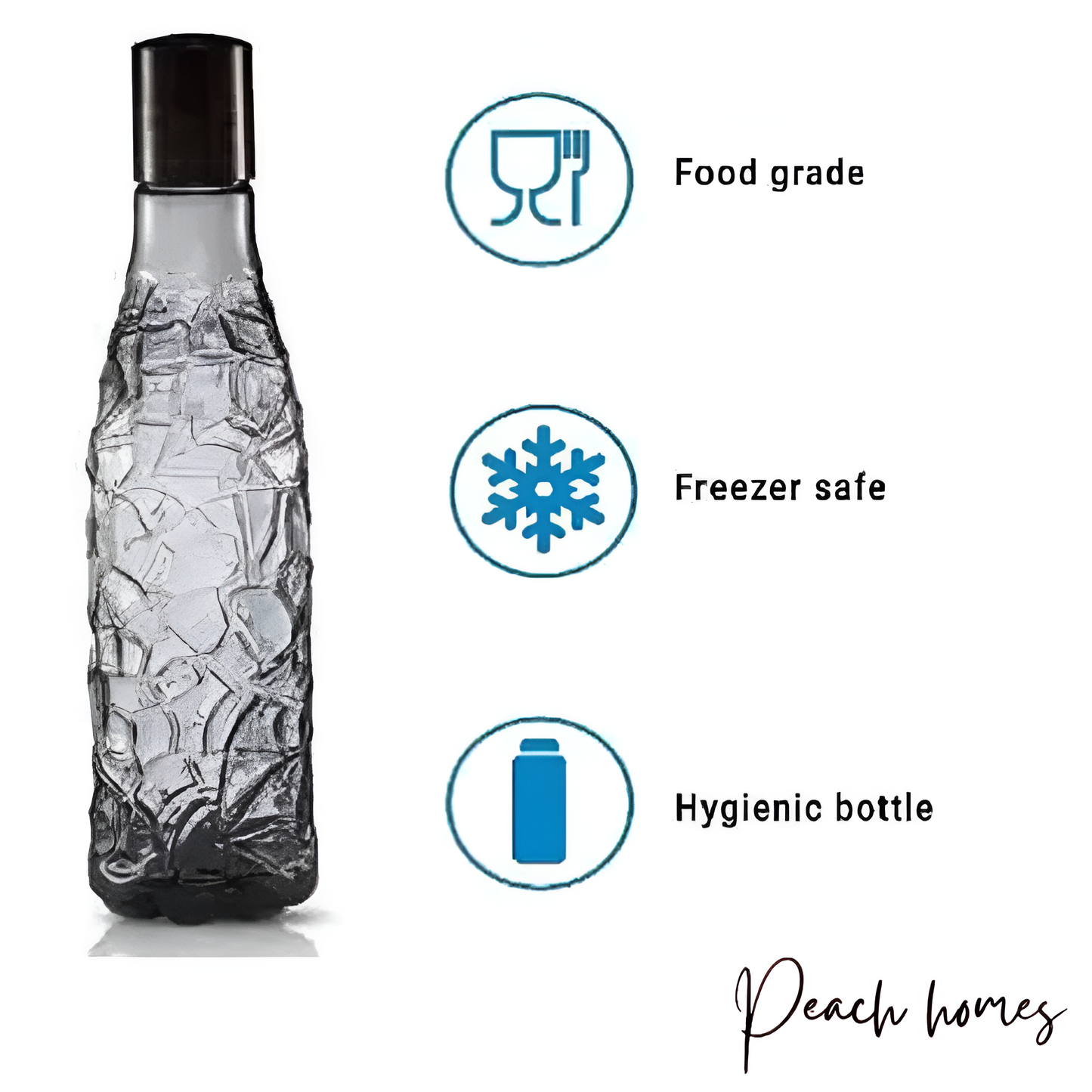 Plastic Transparent Mosaic Black Water Bottle (Set of 6) – Reusable, Airtight, Eco-Friendly Water Storage