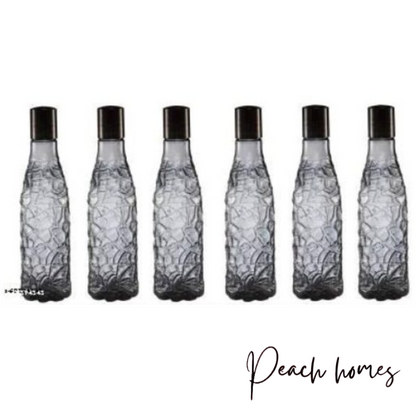 Plastic Transparent Mosaic Black Water Bottle (Set of 6) – Reusable, Airtight, Eco-Friendly Water Storage