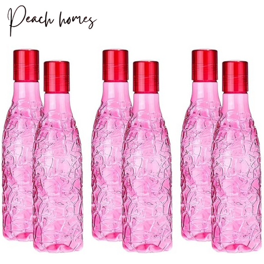 Plastic Transparent Mosaic Pink Water Bottle (Set of 6) – Leak-Proof, Reusable, Stylish Hydration Bottles