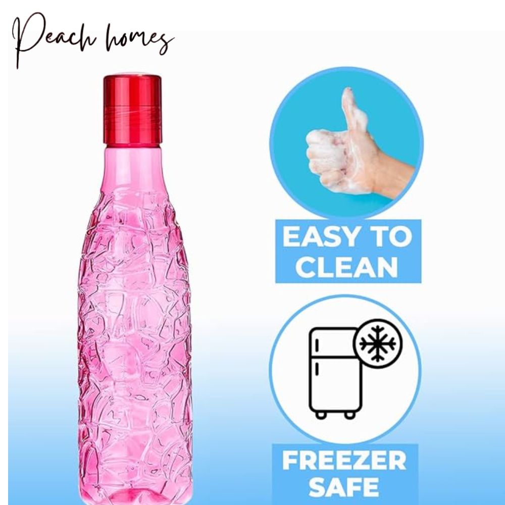 Plastic Transparent Mosaic Pink Water Bottle (Set of 6) – Leak-Proof, Reusable, Stylish Hydration Bottles