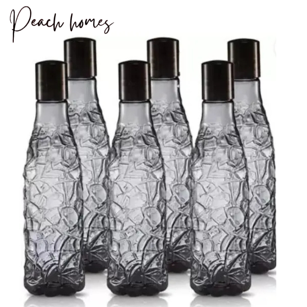 Plastic Transparent Mosaic Black Water Bottle (Set of 6) – Reusable, Airtight, Eco-Friendly Water Storage