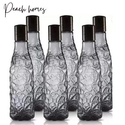 Plastic Transparent Mosaic Black Water Bottle (Set of 6) – Reusable, Airtight, Eco-Friendly Water Storage