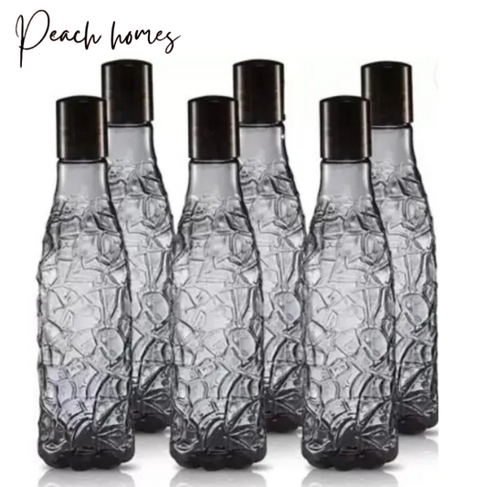 Plastic Transparent Mosaic Black Water Bottle (Set of 6) – Reusable, Airtight, Eco-Friendly Water Storage