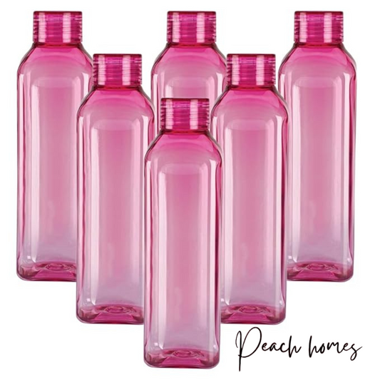 Plastic Transparent Pink Water Bottle (Set of 6) – Reusable, Leak-Proof, Eco-Friendly Hydration Bottles
