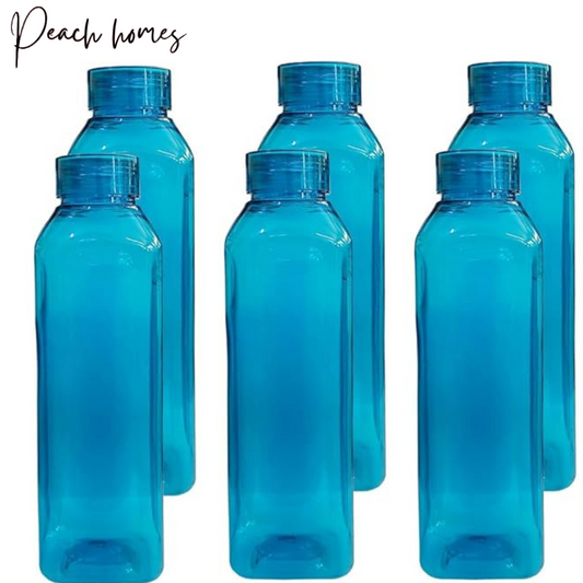 Plastic Transparent Blue Water Bottle (Set of 6) – Reusable, Durable, Eco-Friendly Water Storage