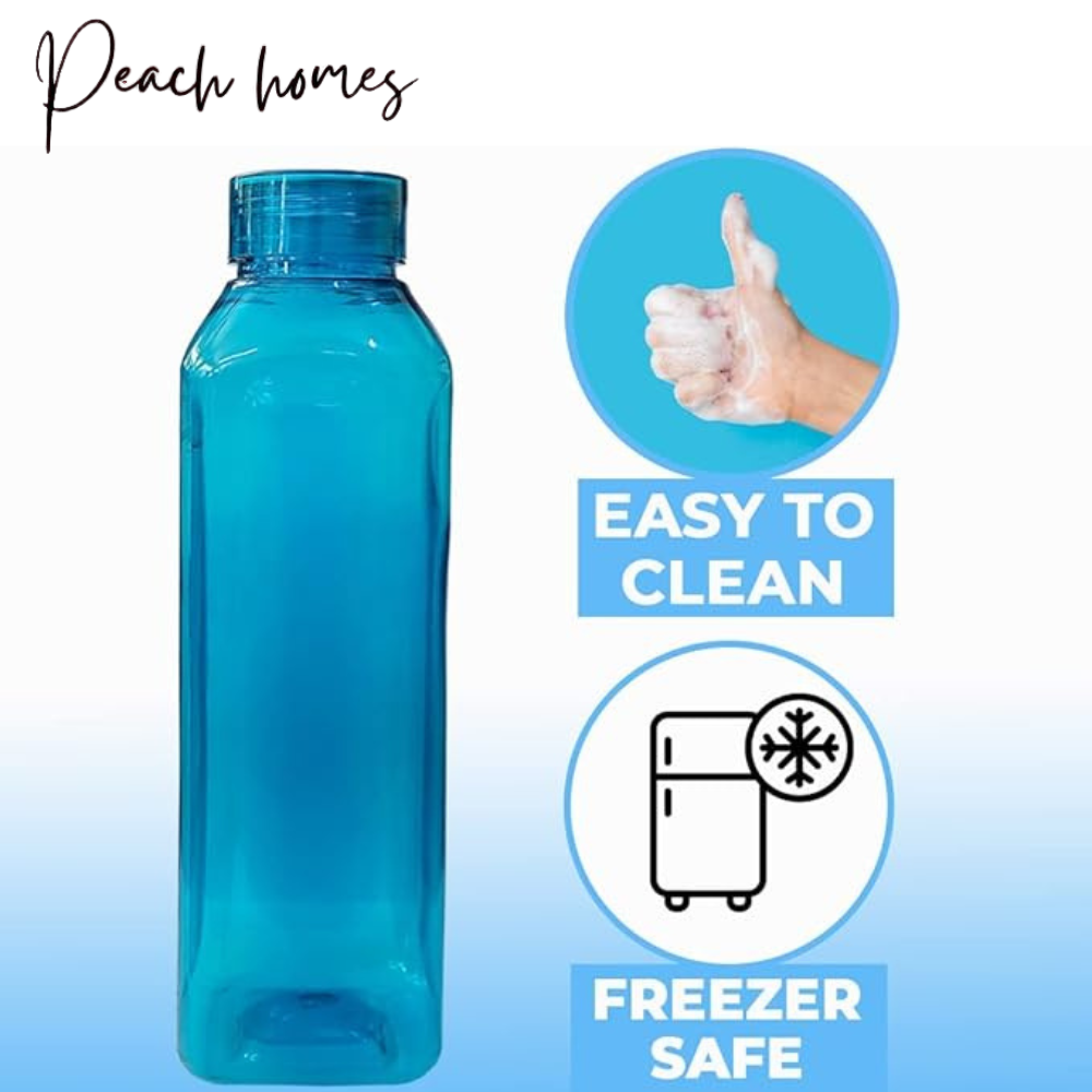 Plastic Transparent Blue Water Bottle (Set of 6) – Reusable, Durable, Eco-Friendly Water Storage