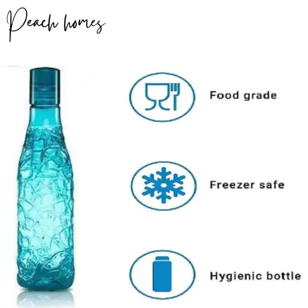 Plastic Transparent Mosaic Blue Water Bottle (Set of 6) – Reusable, Airtight, Eco-Friendly Water Storage