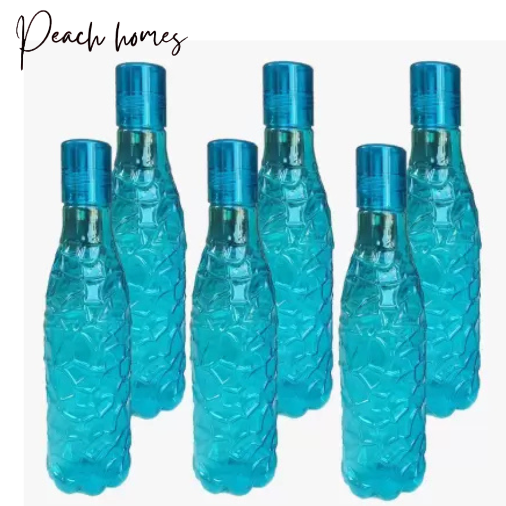 Plastic Transparent Mosaic Blue Water Bottle (Set of 6) – Reusable, Airtight, Eco-Friendly Water Storage