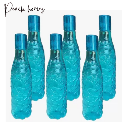 Plastic Transparent Mosaic Blue Water Bottle (Set of 6) – Reusable, Airtight, Eco-Friendly Water Storage