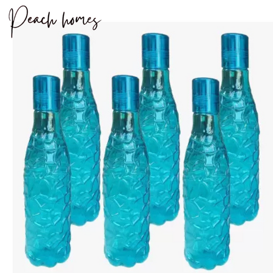 Plastic Transparent Mosaic Blue Water Bottle (Set of 6) – Reusable, Airtight, Eco-Friendly Water Storage