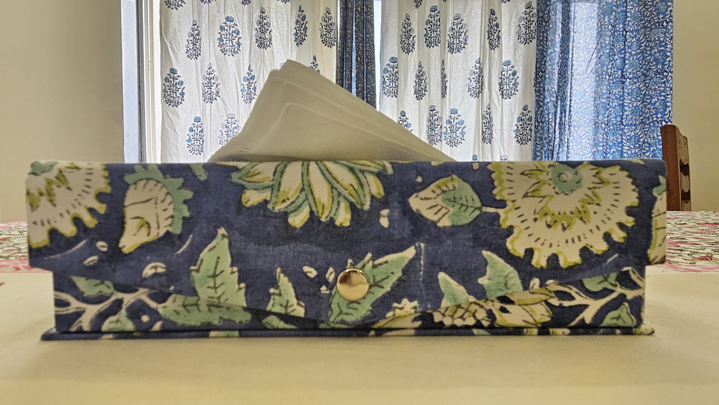 Handblock Tissue Box, Blue Floral