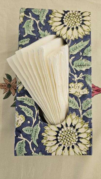 Handblock Tissue Box, Blue Floral