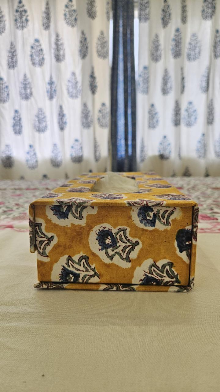 Yellow Floral Handblock Tissue Box