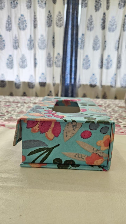 Green Floral Handblock Tissue Box