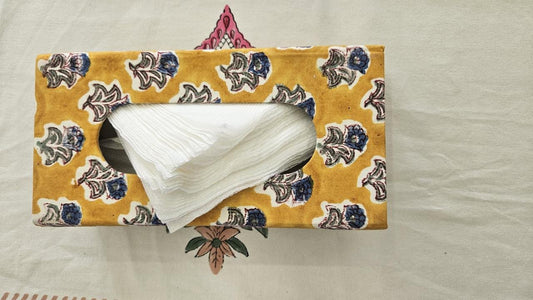 Yellow Floral Handblock Tissue Box