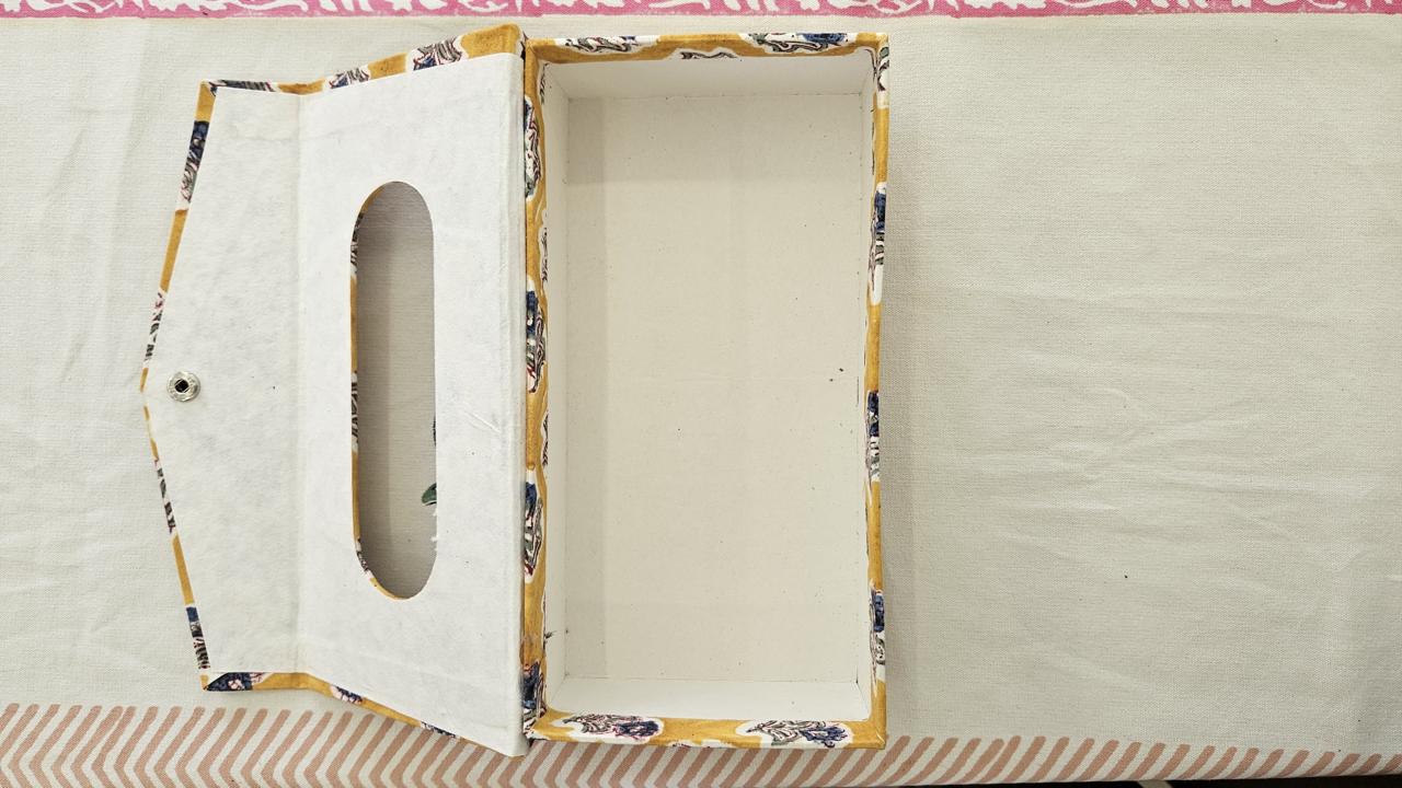 Yellow Floral Handblock Tissue Box