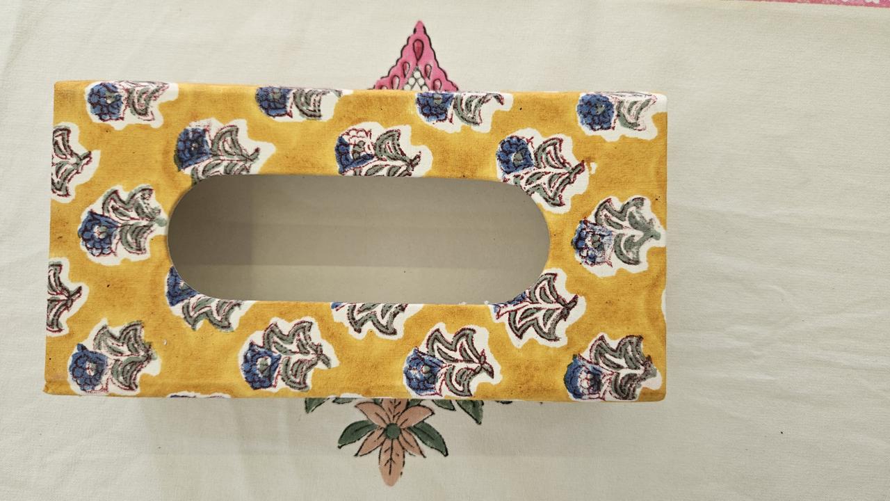 Yellow Floral Handblock Tissue Box