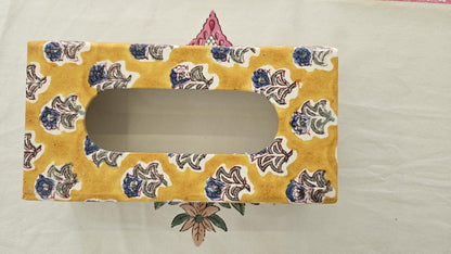 Yellow Floral Handblock Tissue Box