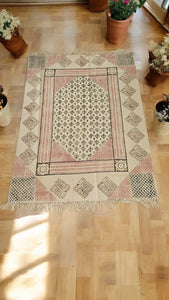 Black and Red Handblock Print Cotton Rug