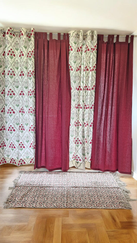 Red Floral Handblock Curtain