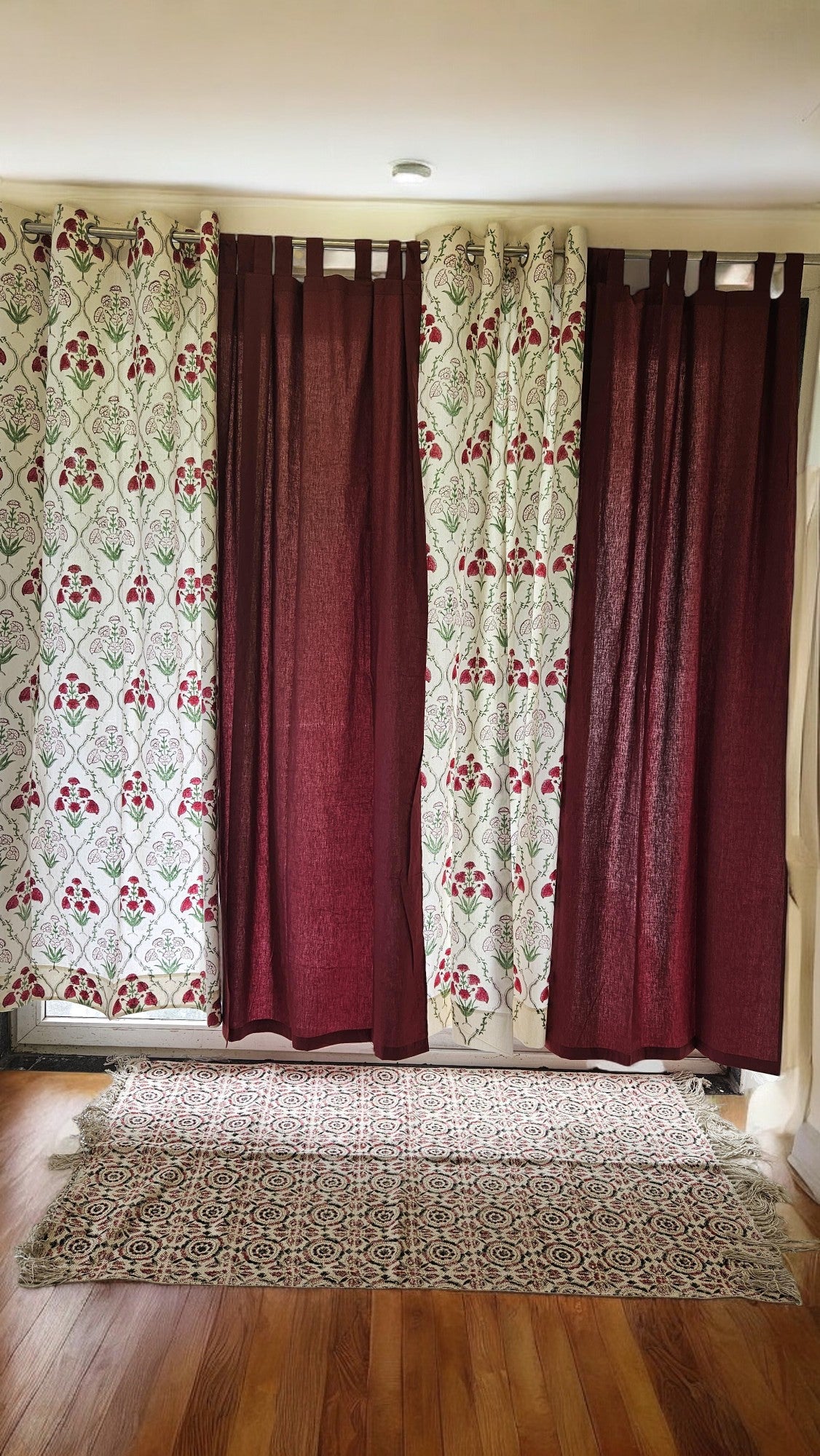 Red Floral Handblock Curtain