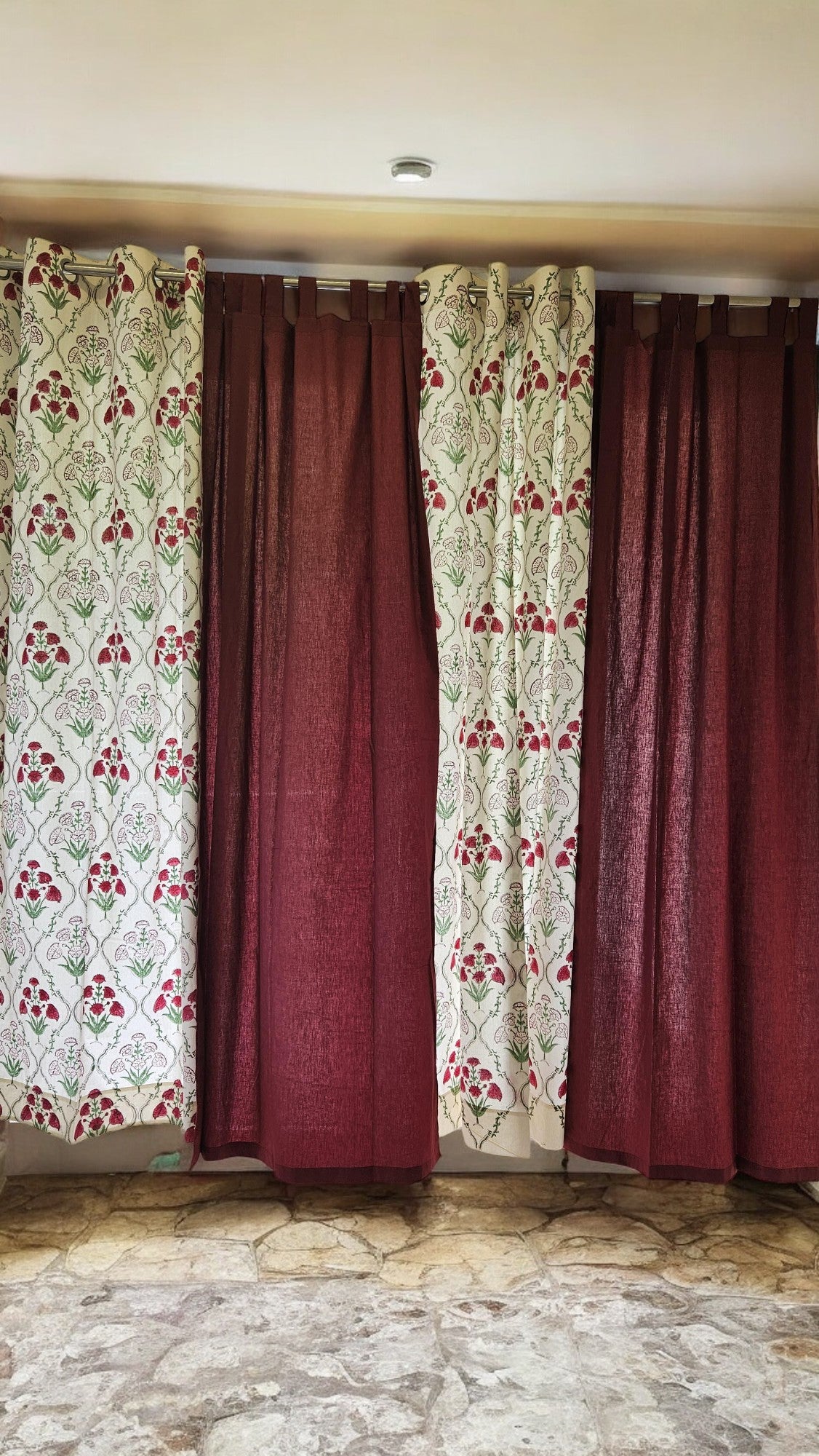 Red Floral Handblock Curtain