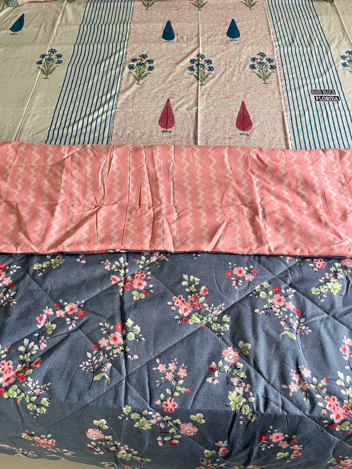 Blue and Pink Single Bed Comforter