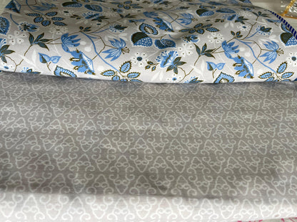 Blue Floral Cotton Single Dohar (Set of 2)
