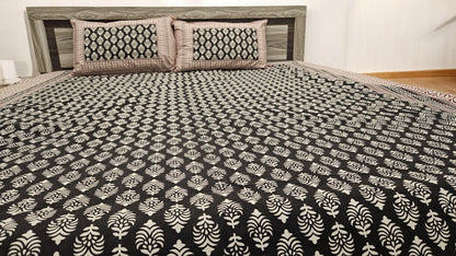 Black Barmeri Print Double Bedsheet with 2 Pillow Covers