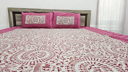Pink Tribal Print Double Bedsheet with 2 Pillow Cover