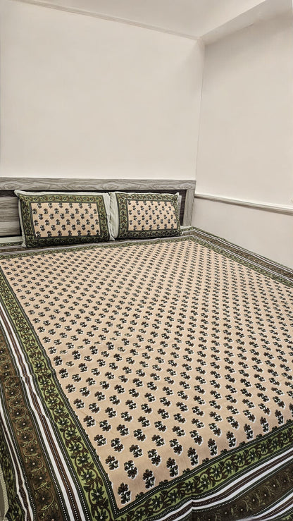 Brown Floral Double Bedsheet with 2 Pillow Cover