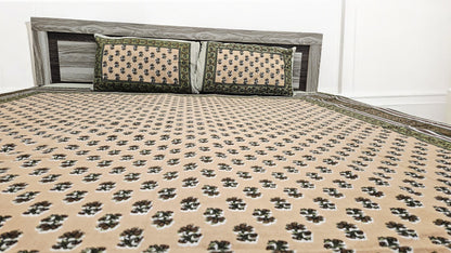 Brown Floral Double Bedsheet with 2 Pillow Cover
