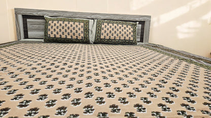 Brown Floral Double Bedsheet with 2 Pillow Cover