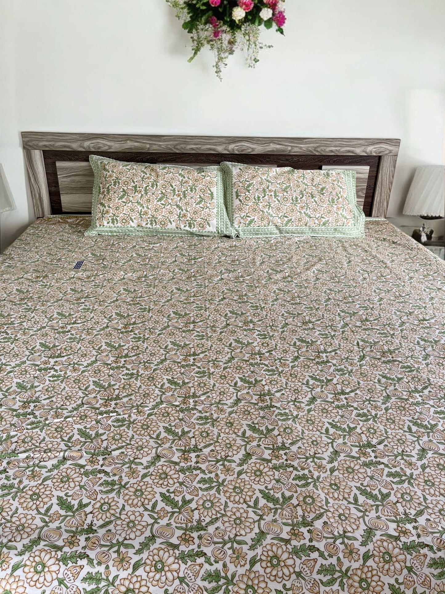 Handblock Printed Premium Floral Double Bedsheet