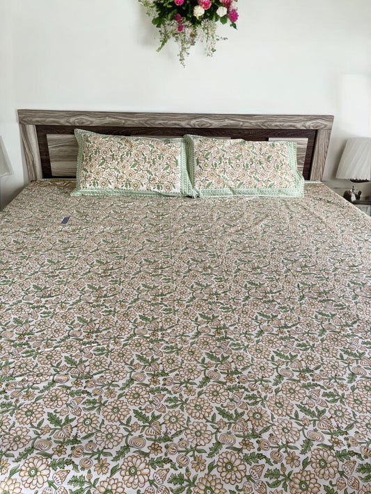 Handblock Printed Premium Floral Double Bedsheet