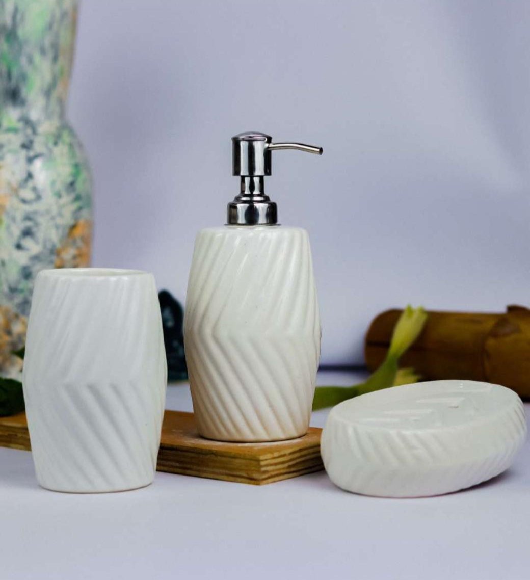 White Ceramic Bathroom Set – 3-Piece Elegant Bathroom Accessories