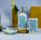 White and Blue Floral Ceramic Bathroom Set