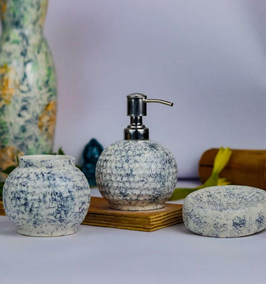 White and Blue Floral Ceramic Bathroom Set