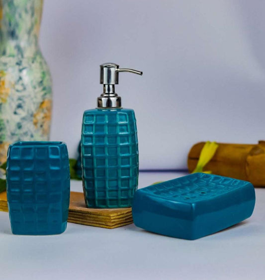 Denim Blue Ceramic Bathroom Set – 3-Piece Elegant Bath Accessories