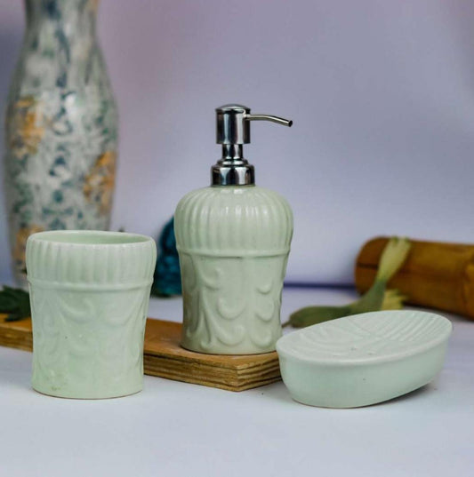 Tea Green Shade Ceramic Bathroom Set – 3-Piece Elegant Bathroom Accessories