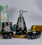 Black and White Floral Ceramic Bathroom Set – 3-Piece Elegant Bath Accessories
