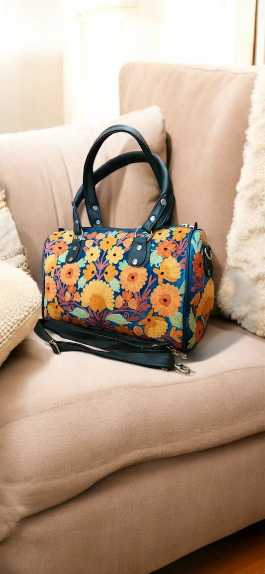 Yellow Floral Black Kashmiri Embroidery Bag