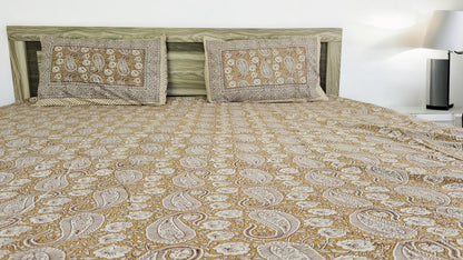 Beige Floral Double Bedsheet with 2 Pillow Cover