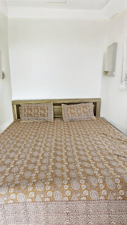 Beige Floral Double Bedsheet with 2 Pillow Cover