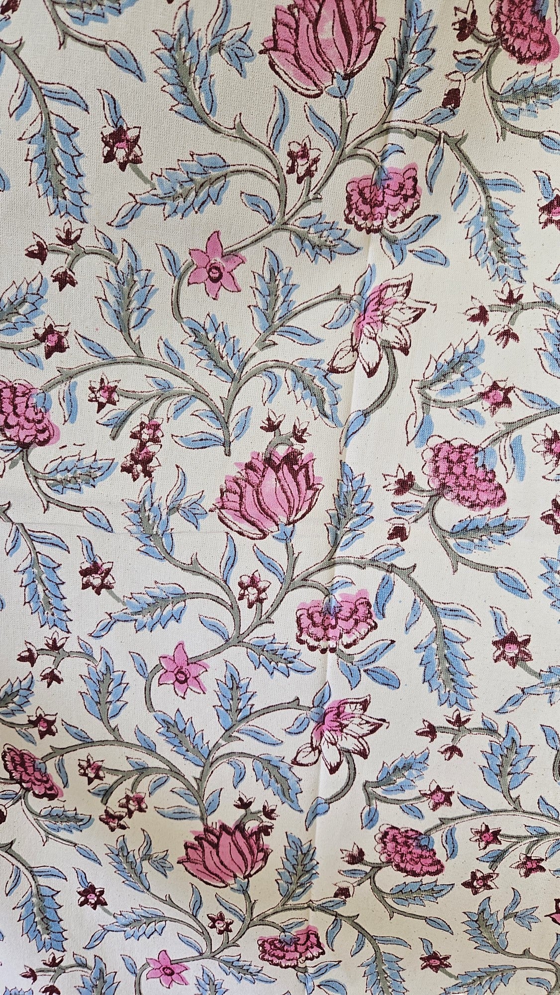 White Pink Floral Handblock Curtain