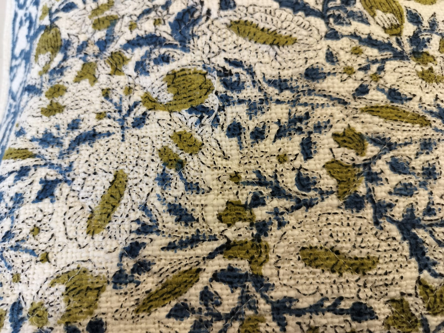 White Blue Floral Print Jute Cushion Cover SET OF 2