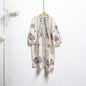 Pink Floral Palm Tree Design White Handblock Bathrobe – 100% Cotton, Elegant and Comfortable