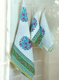 Blue and Green Floral Handblock Towels Set of 3
