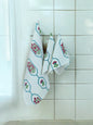 Pink Floral White Handblock Towel Set – 3-Piece Soft Cotton Towels for Bath and Hand Use